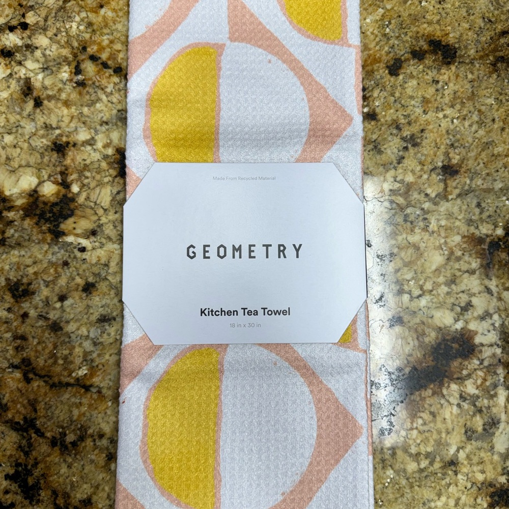 Geometry Yellow and Pink Kitchen Tea Towel